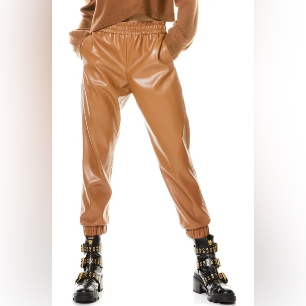 Alice + Olivia Tan Faux Leather Jogger Pants